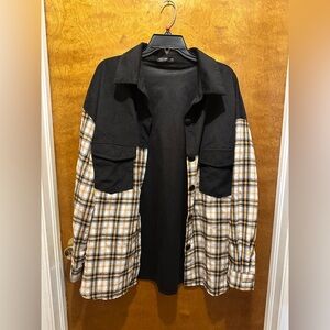 SHEIN curve black and plaid button up corduroy jacket  3XL